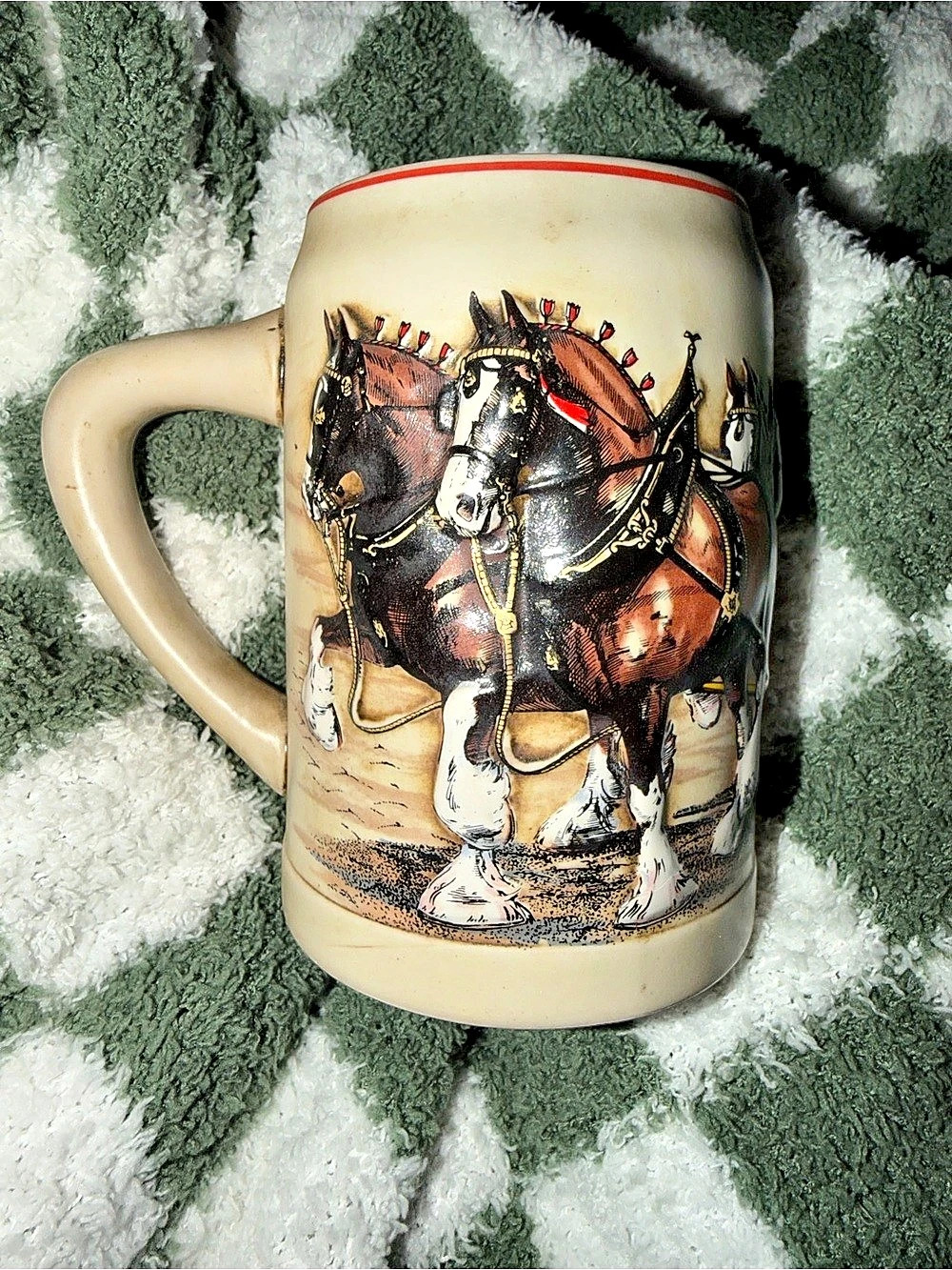 Vintage 1980 Budweiser Holiday Stein CS19 Ceramarte Clydesdales Mug
